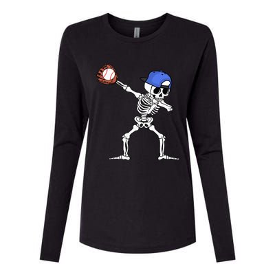 Spooky Skeleton Baseball Player Halloween Costume Womens Cotton Relaxed Long Sleeve T-Shirt