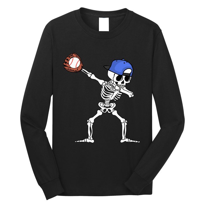 Spooky Skeleton Baseball Player Halloween Costume Long Sleeve Shirt