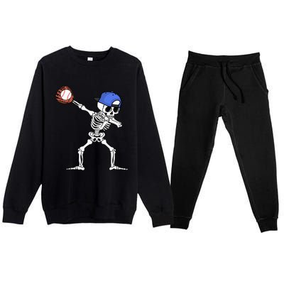 Spooky Skeleton Baseball Player Halloween Costume Premium Crewneck Sweatsuit Set