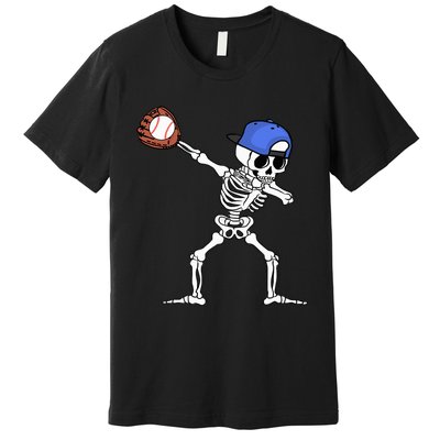 Spooky Skeleton Baseball Player Halloween Costume Premium T-Shirt