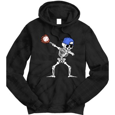 Spooky Skeleton Baseball Player Halloween Costume Tie Dye Hoodie