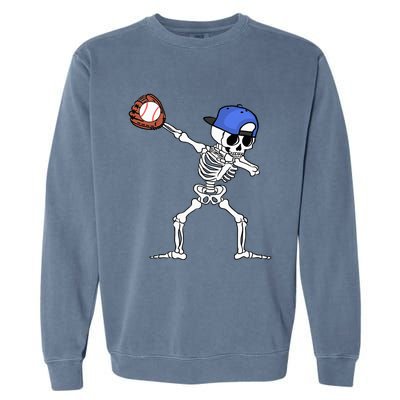 Spooky Skeleton Baseball Player Halloween Costume Garment-Dyed Sweatshirt