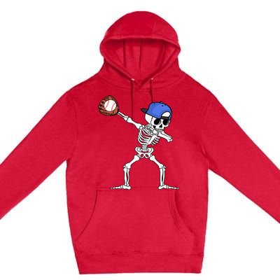 Spooky Skeleton Baseball Player Halloween Costume Premium Pullover Hoodie