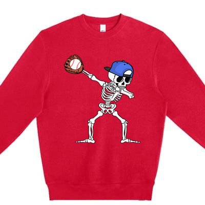 Spooky Skeleton Baseball Player Halloween Costume Premium Crewneck Sweatshirt