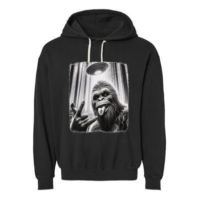 Sasquatch Selfie Big Foot Rock On Ufo Alien Garment-Dyed Fleece Hoodie