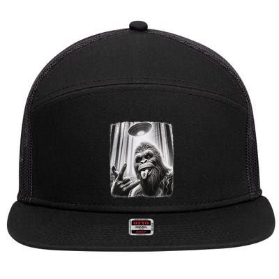 Sasquatch Selfie Big Foot Rock On Ufo Alien 7 Panel Mesh Trucker Snapback Hat