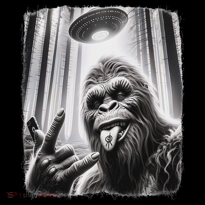 Sasquatch Selfie Big Foot Rock On Ufo Alien T-Shirt