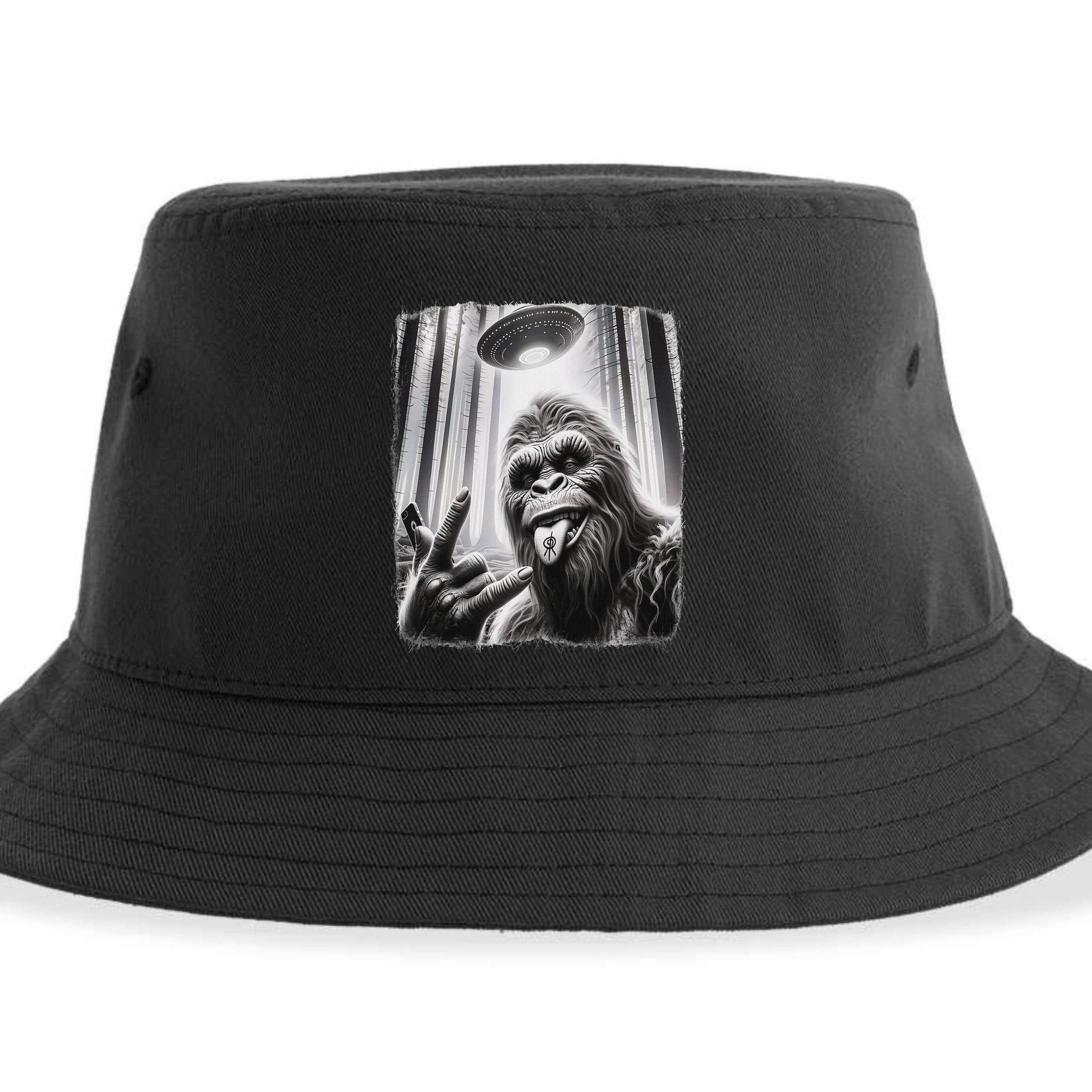 Sasquatch Selfie Big Foot Rock On Ufo Alien Sustainable Bucket Hat
