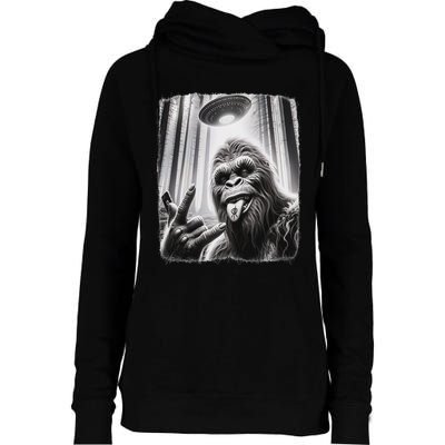 Sasquatch Selfie Big Foot Rock On Ufo Alien Womens Funnel Neck Pullover Hood