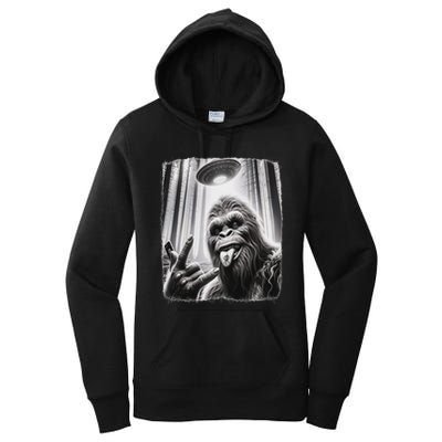 Sasquatch Selfie Big Foot Rock On Ufo Alien Women's Pullover Hoodie