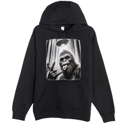 Sasquatch Selfie Big Foot Rock On Ufo Alien Premium Pullover Hoodie