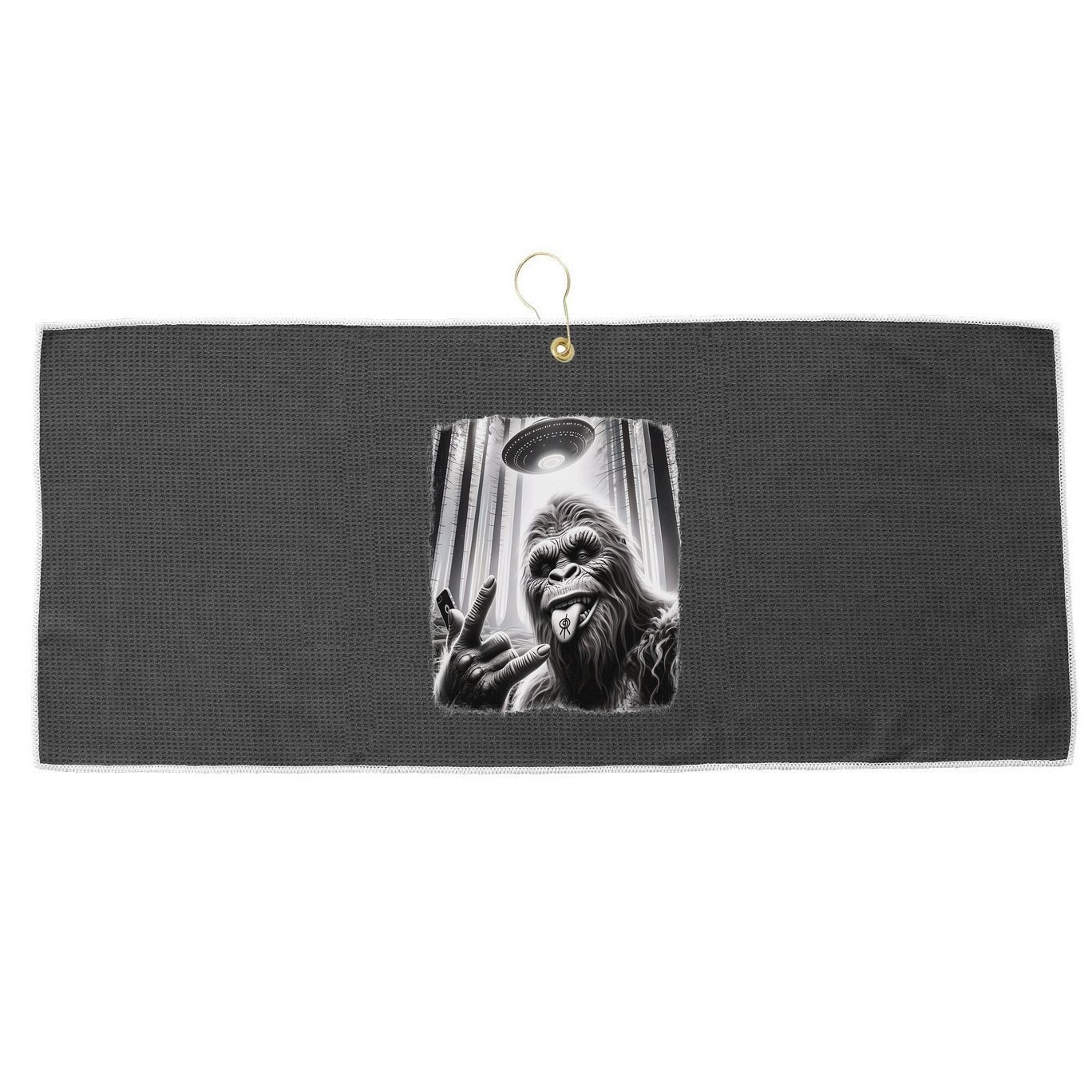 Sasquatch Selfie Big Foot Rock On Ufo Alien Large Microfiber Waffle Golf Towel