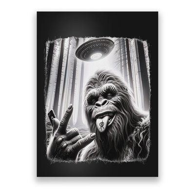 Sasquatch Selfie Big Foot Rock On Ufo Alien Poster