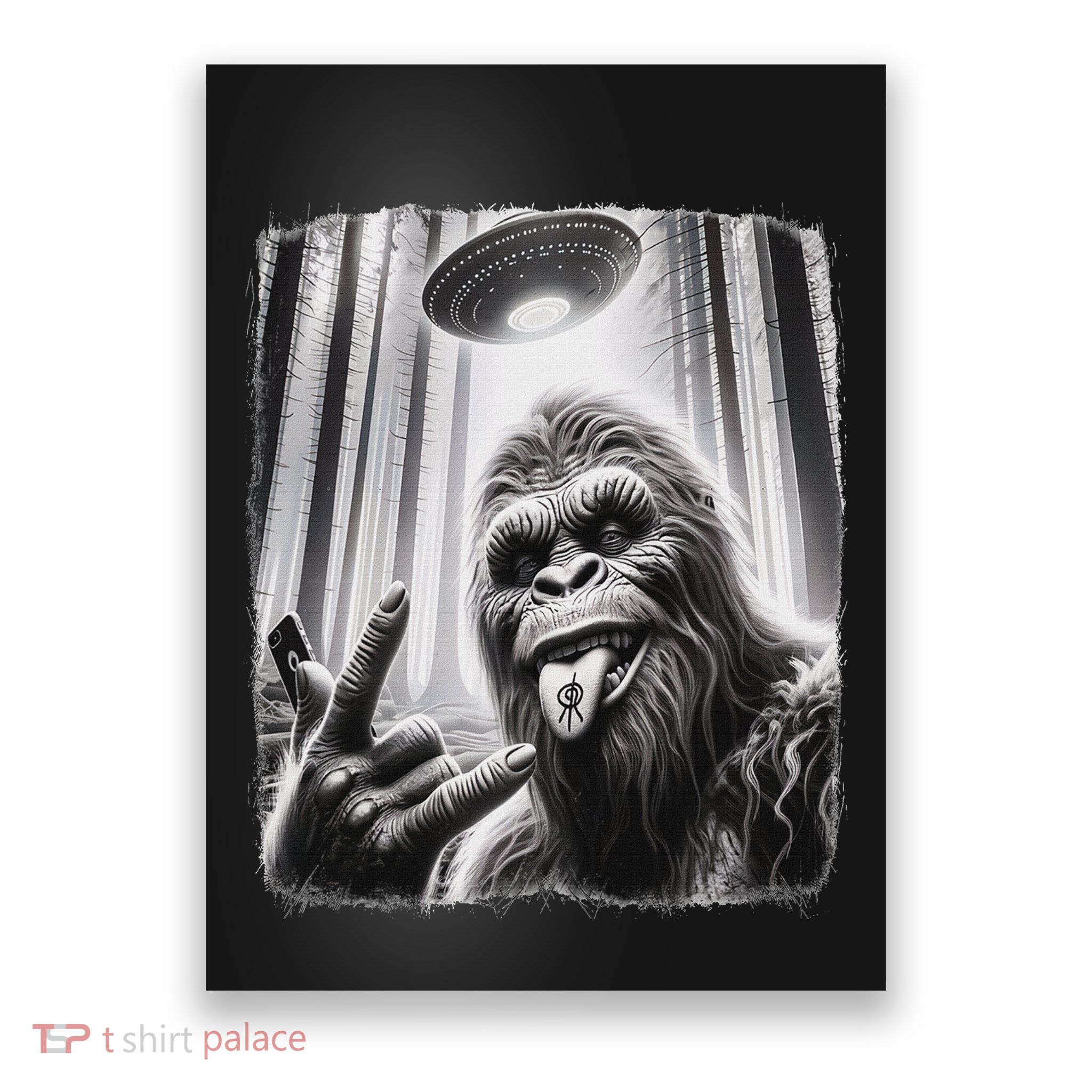 Sasquatch Selfie Big Foot Rock On Ufo Alien Poster