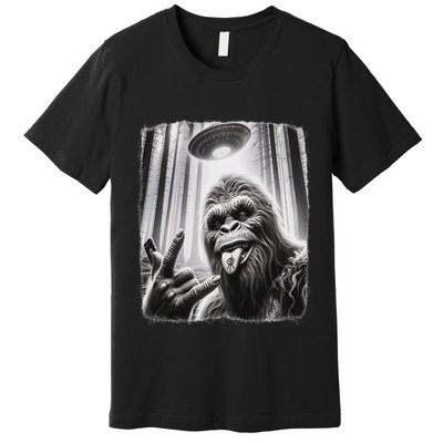 Sasquatch Selfie Big Foot Rock On Ufo Alien Premium T-Shirt