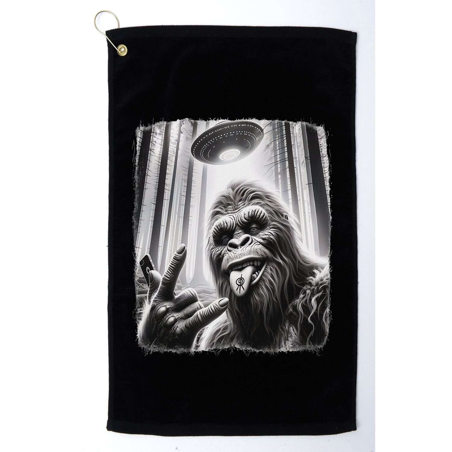Sasquatch Selfie Big Foot Rock On Ufo Alien Golf Towel