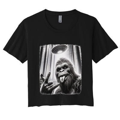 Sasquatch Selfie Big Foot Rock On Ufo Alien Crop Top
