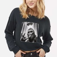 Sasquatch Selfie Big Foot Rock On Ufo Alien Cropped Pullover Crew