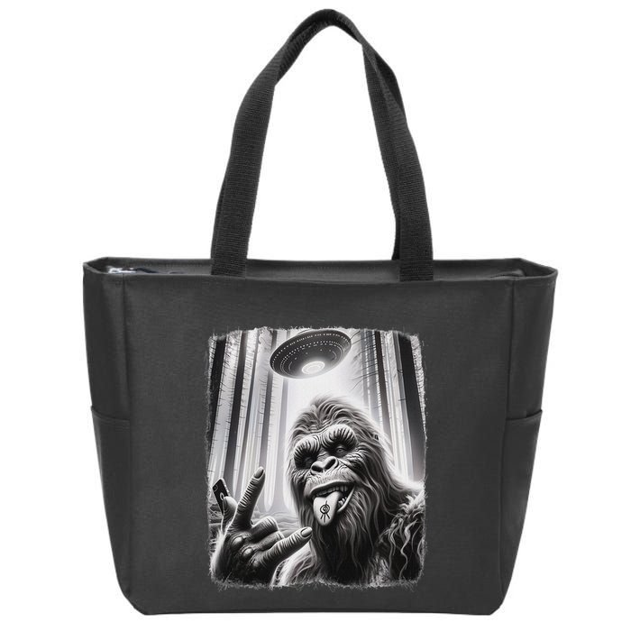 Sasquatch Selfie Big Foot Rock On Ufo Alien Zip Tote Bag