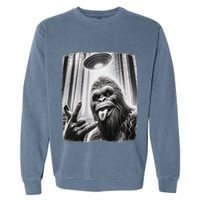 Sasquatch Selfie Big Foot Rock On Ufo Alien Garment-Dyed Sweatshirt