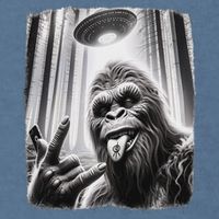 Sasquatch Selfie Big Foot Rock On Ufo Alien Garment-Dyed Sweatshirt