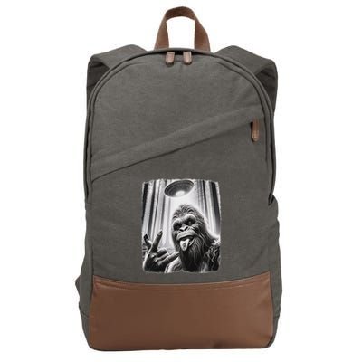Sasquatch Selfie Big Foot Rock On Ufo Alien Cotton Canvas Backpack