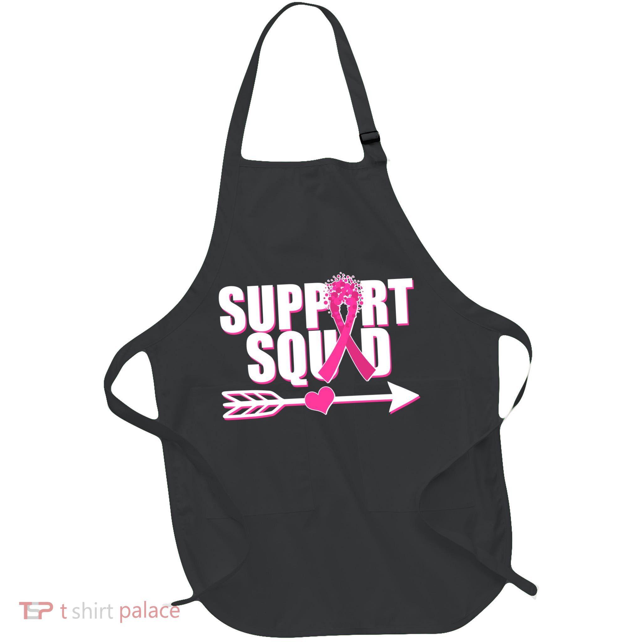 Support Squad Breast Cancer Awareness Pink Ribbon Full-Length Apron With Pockets