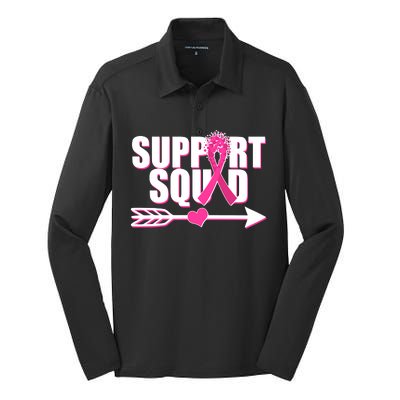 Support Squad Breast Cancer Awareness Pink Ribbon Silk Touch Performance Long Sleeve Polo