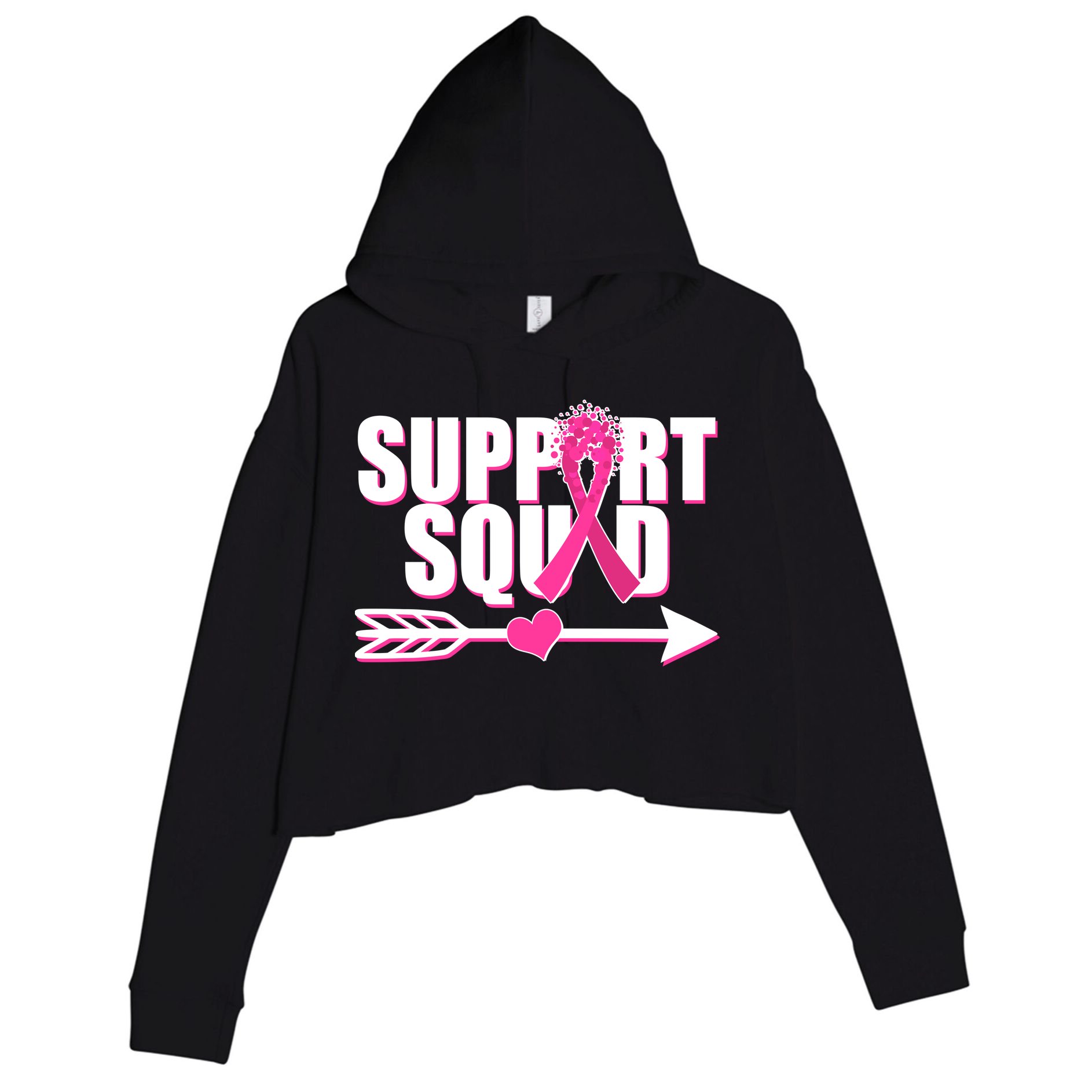 Support Squad Breast Cancer Awareness Pink Ribbon Crop Fleece Hoodie