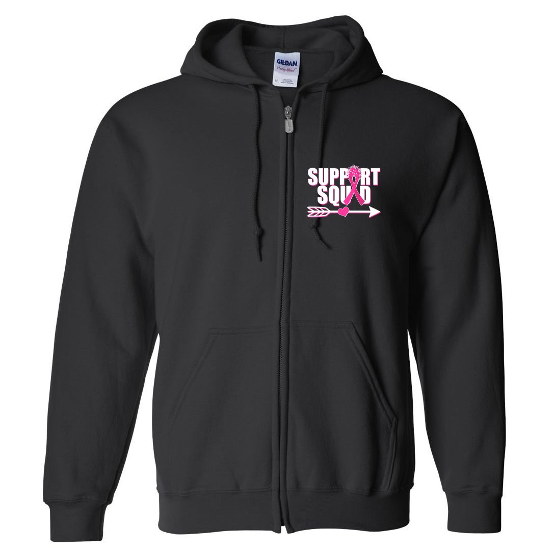 Support Squad Breast Cancer Awareness Pink Ribbon Full Zip Hoodie