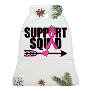 Support Squad Breast Cancer Awareness Pink Ribbon Ceramic Bell Ornament