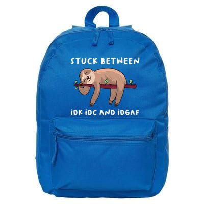 Sloth Stuck Between Idk Idc And Idgaf Funny 16 in Basic Backpack