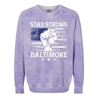 Stay Strong Baltimore White Raised Hand Fist Colorblast Crewneck Sweatshirt