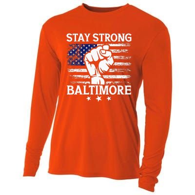 Stay Strong Baltimore White Raised Hand Fist Cooling Performance Long Sleeve Crew