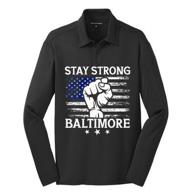 Stay Strong Baltimore White Raised Hand Fist Silk Touch Performance Long Sleeve Polo