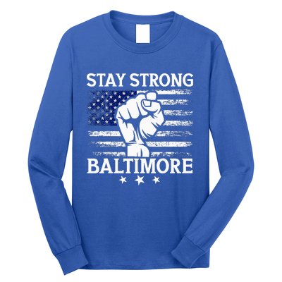 Stay Strong Baltimore White Raised Hand Fist Long Sleeve Shirt