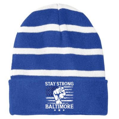 Stay Strong Baltimore White Raised Hand Fist Striped Beanie with Solid Band