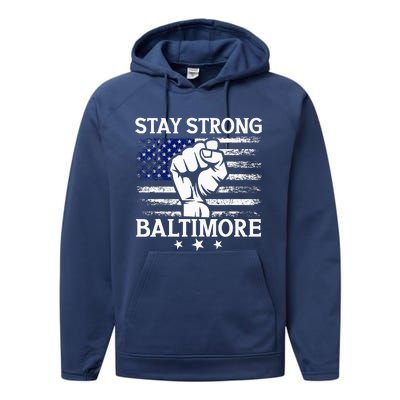 Stay Strong Baltimore White Raised Hand Fist Performance Fleece Hoodie