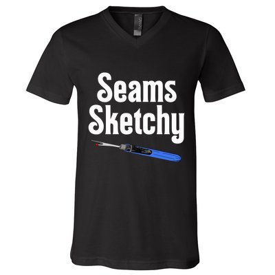 Seams Sketchy By Elonie Yoder For Coriander Quilts V-Neck T-Shirt