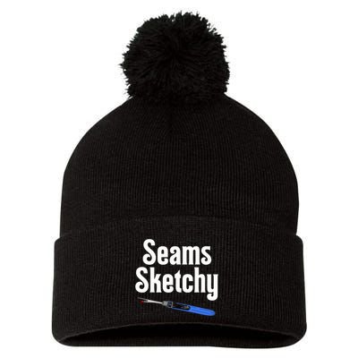 Seams Sketchy By Elonie Yoder For Coriander Quilts Pom Pom 12in Knit Beanie