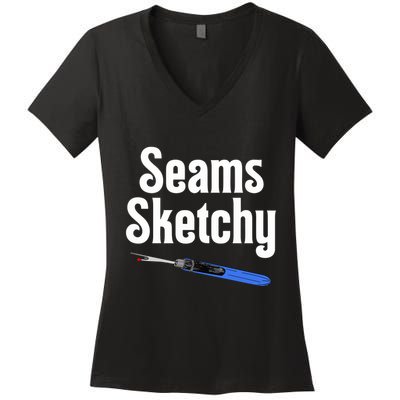 Seams Sketchy By Elonie Yoder For Coriander Quilts Women's V-Neck T-Shirt
