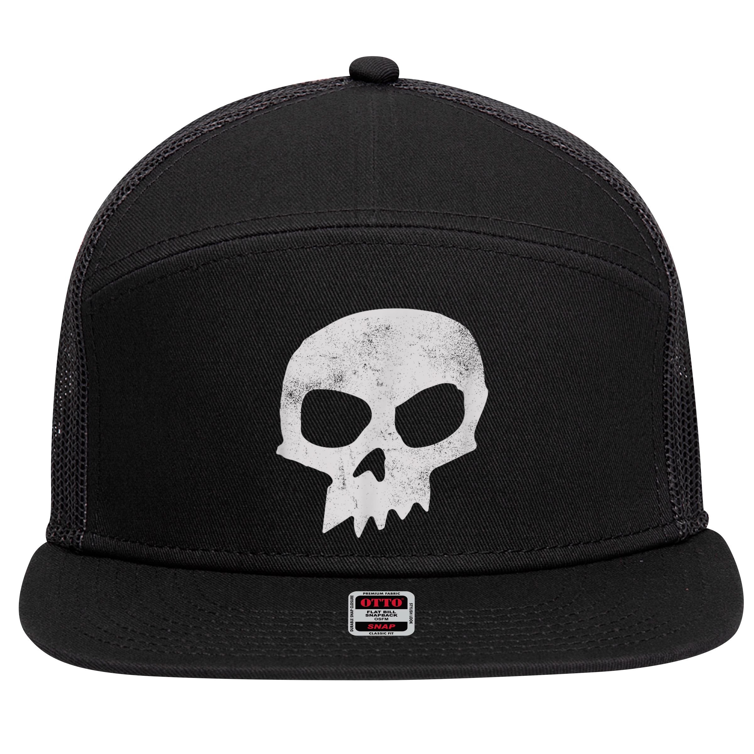 Sid Skull Black 7 Panel Mesh Trucker Snapback Hat