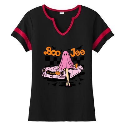 Spooky Season Cute Ghost Boo Jee Halloween Costume Gift Ladies Halftime Notch Neck Tee