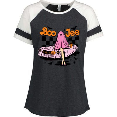 Spooky Season Cute Ghost Boo Jee Halloween Costume Gift Enza Ladies Jersey Colorblock Tee