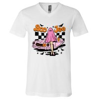 Spooky Season Cute Ghost Boo Jee Halloween Costume Gift V-Neck T-Shirt