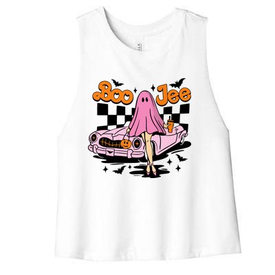 Spooky Season Cute Ghost Boo Jee Halloween Costume Gift Women's Racerback Cropped Tank