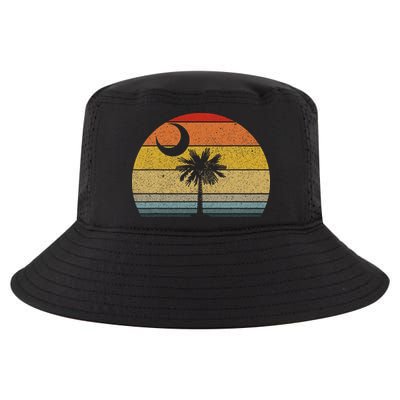 Sunset South Carolina Flag Palmetto Tree Crescent Moon Cool Comfort Performance Bucket Hat
