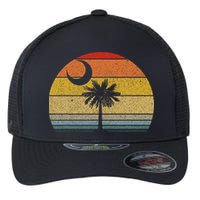 Sunset South Carolina Flag Palmetto Tree Crescent Moon Flexfit Unipanel Trucker Cap