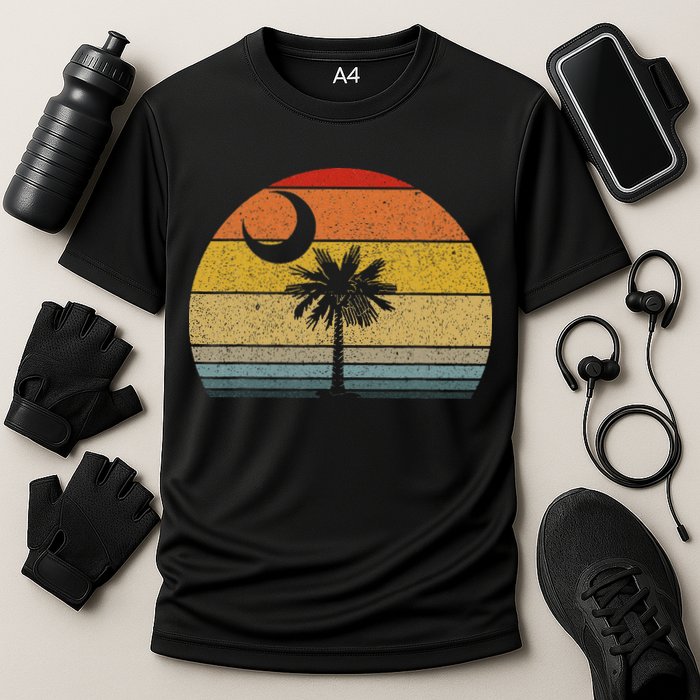 Sunset South Carolina Flag Palmetto Tree Crescent Moon Cooling Performance Crew T-Shirt