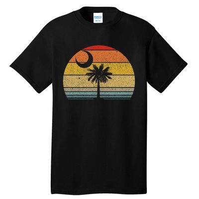 Sunset South Carolina Flag Palmetto Tree Crescent Moon Tall T-Shirt